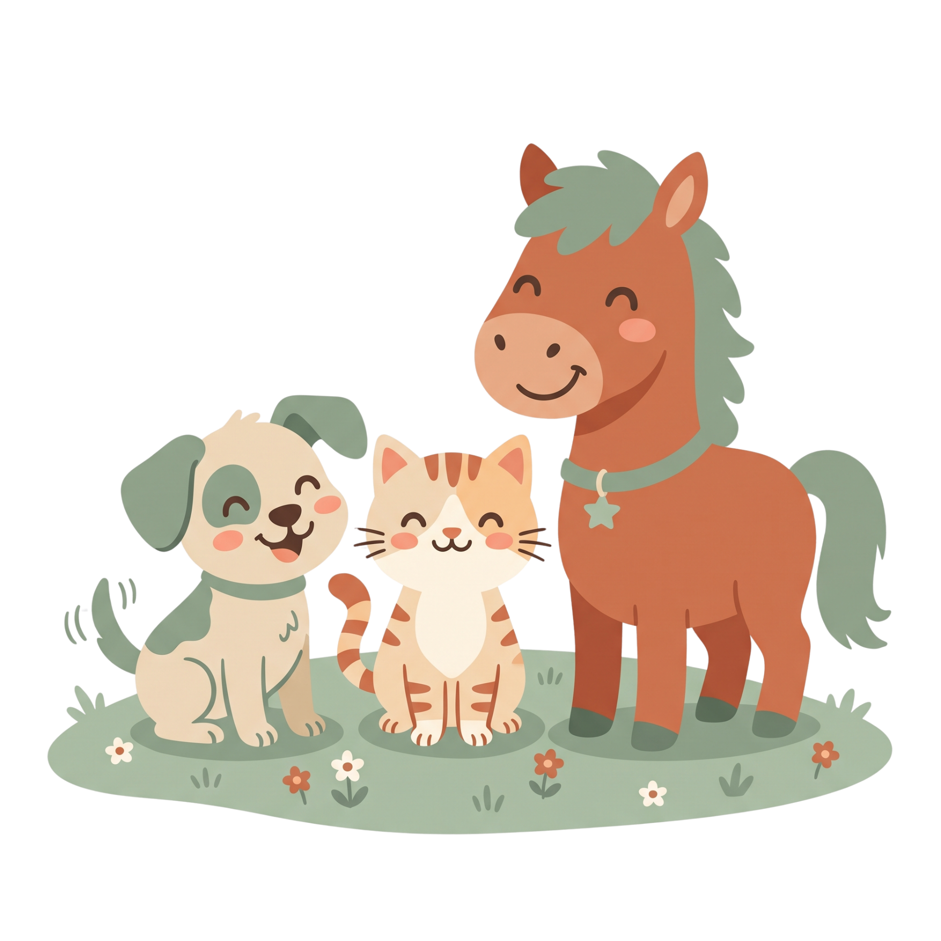 Illustrated dog, cat and horse — EssentialTail mascots